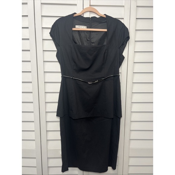 Evan Picone Cap Sleeve Square Neck Peplum Sheath Dress Size 12 Black & Gray - Picture 1 of 14